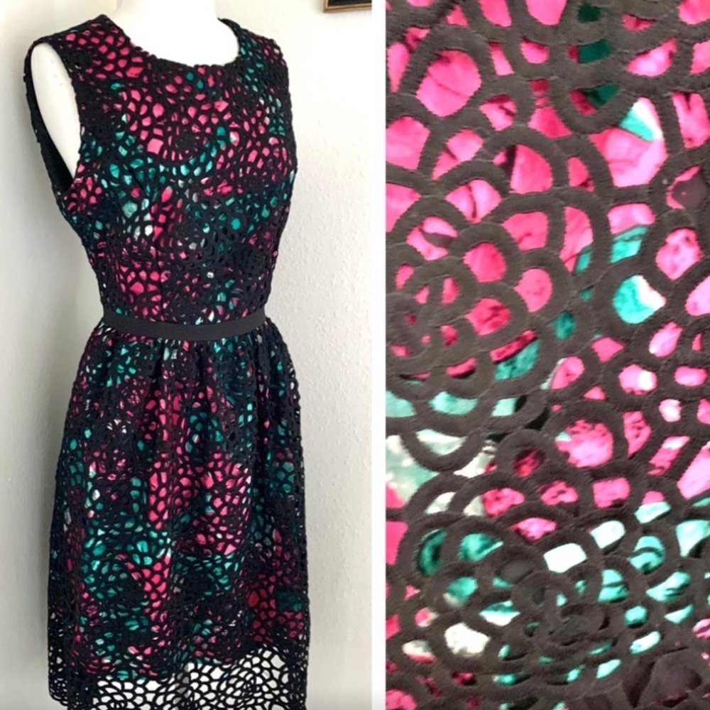 Anthropologie Floral Lace Overlay Midi Dress EUC